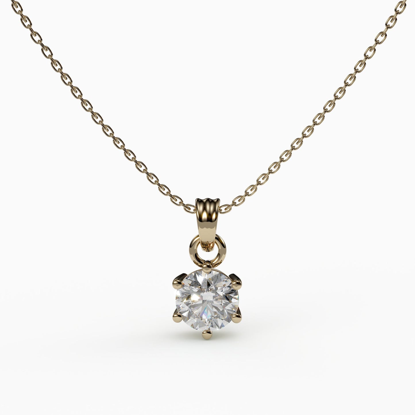 Round Cut 6-Prong Solitaire Pendant Necklace,  925 Sterling Silver