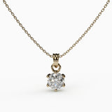 Round Cut 6-Prong Solitaire Pendant Necklace,  925 Sterling Silver