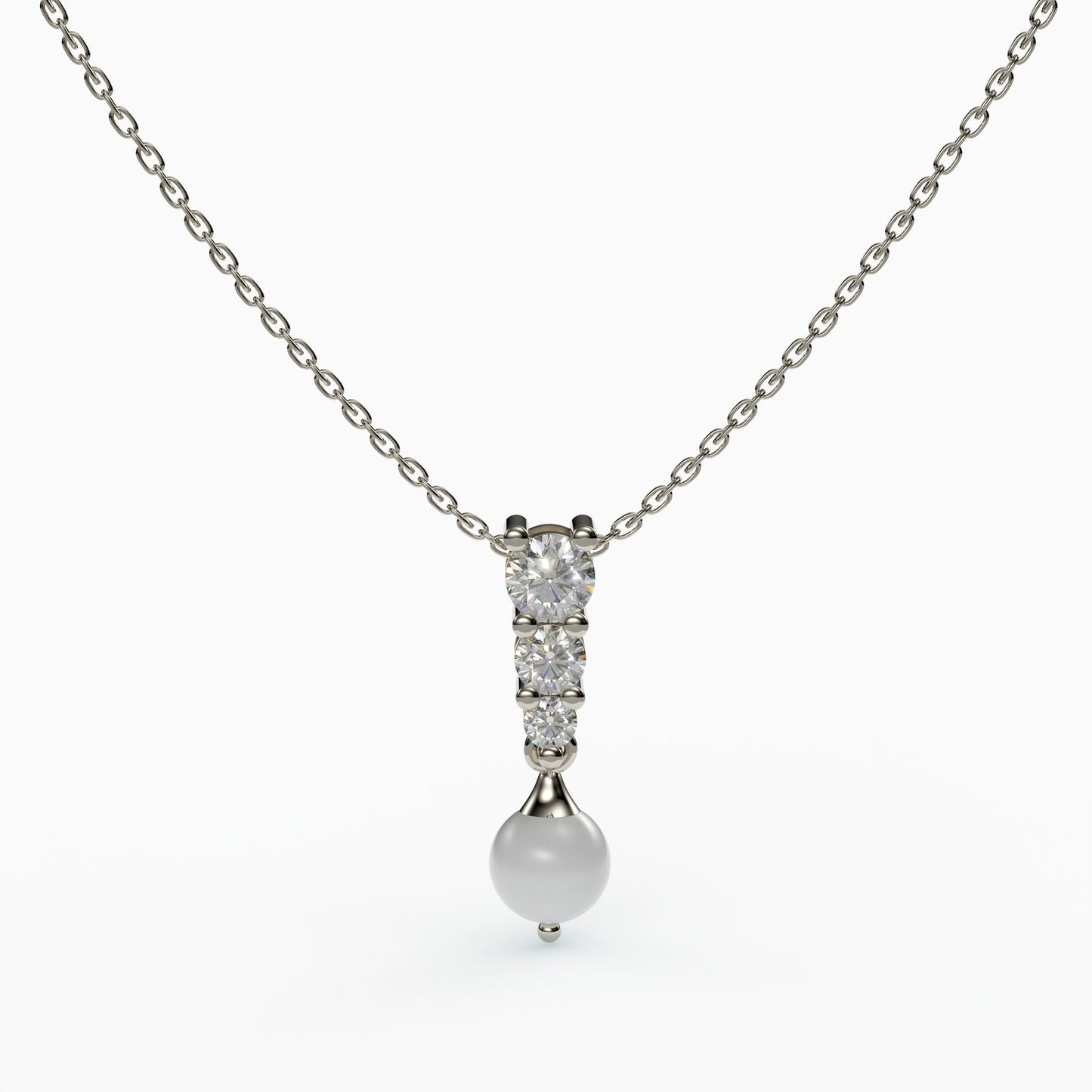 Pearl 3 Stone Necklace , 925 Sterling Silver
