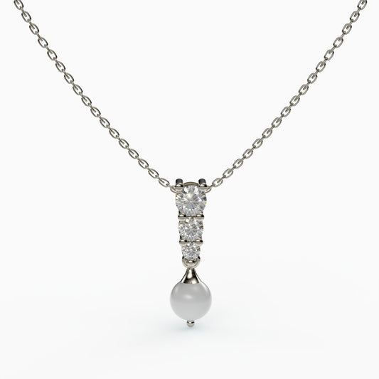Pearl 3 Stone Necklace , 925 Sterling Silver