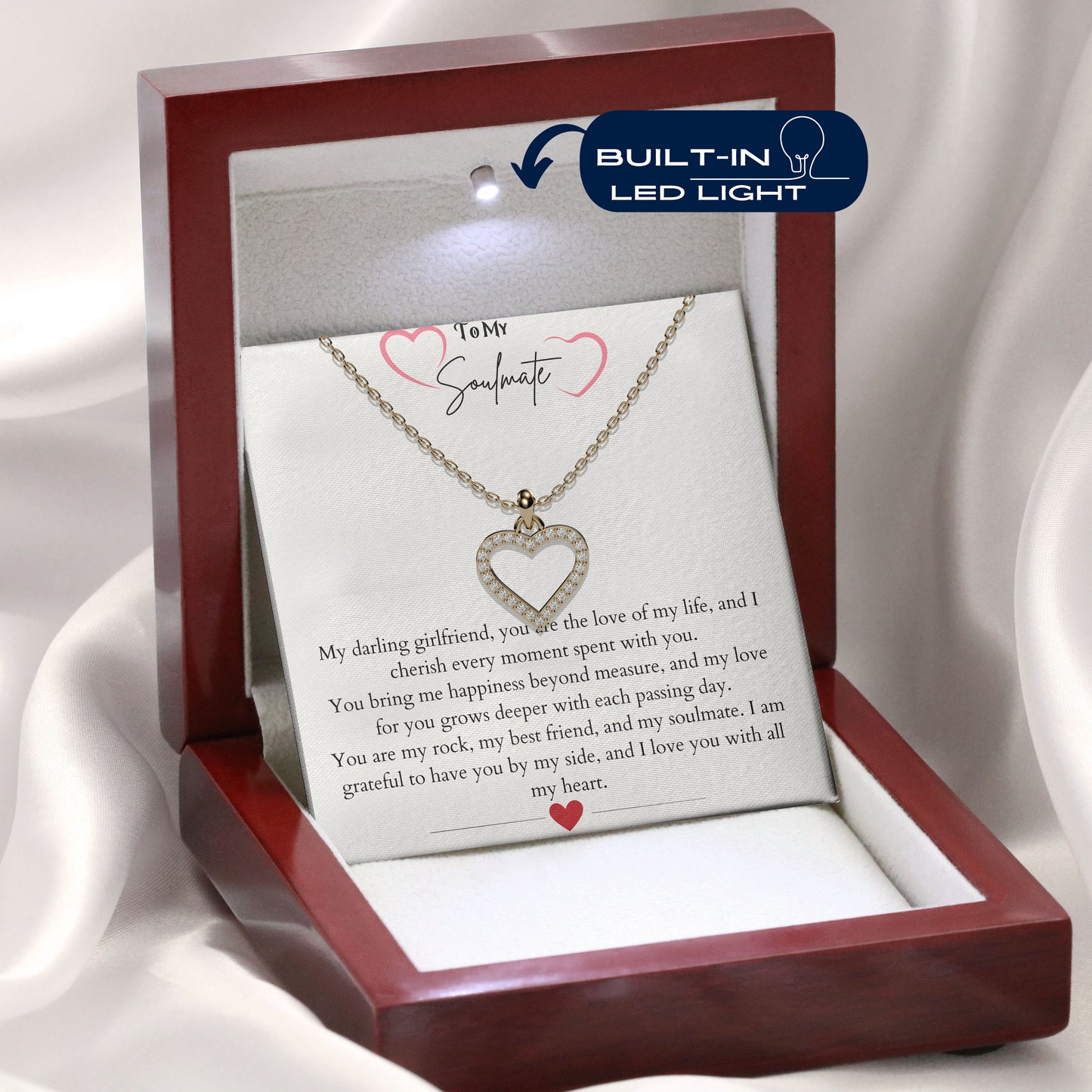 To My Girlfriend - I am grateful to have you by my side, 18K gold plated Heart Necklace
