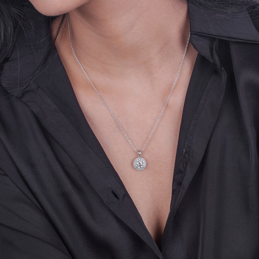 Double Halo Round Necklace, 925 Sterling Silver