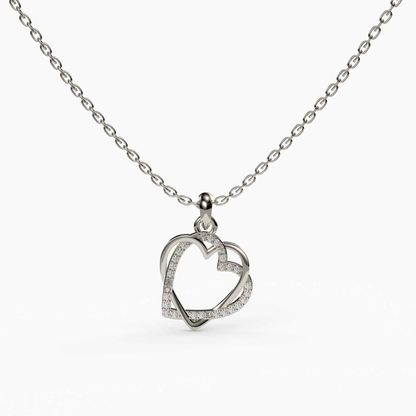 Double Heart Necklace, 925 Sterling Silver