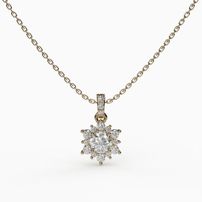 Halo Cluster Diamond Pendant, 925 Silver Gold Plated