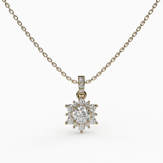 Halo Cluster Diamond Pendant, 925 Silver Gold Plated