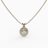 Double Halo Round Cut Simulated Diamond Gold Plated Necklace, 925 Sterling Silver