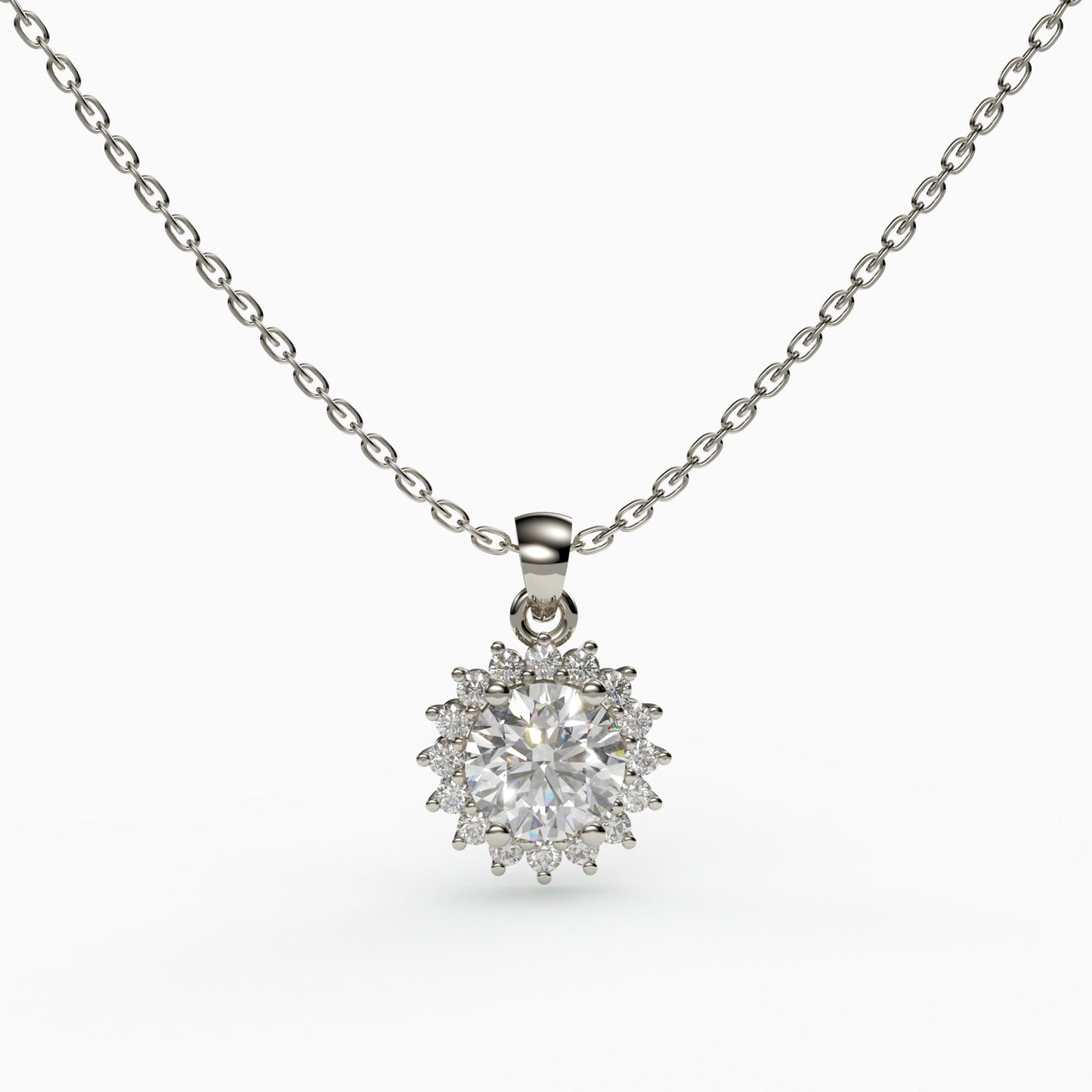 Halo Classic Solitaire Necklace, 925 Sterling Silver