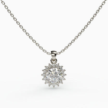 Halo Classic Solitaire Necklace, 925 Sterling Silver