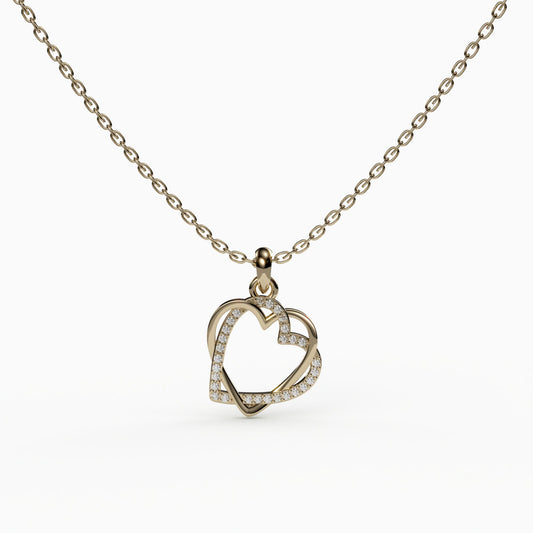 Double Heart Necklace, 925 Sterling Silver