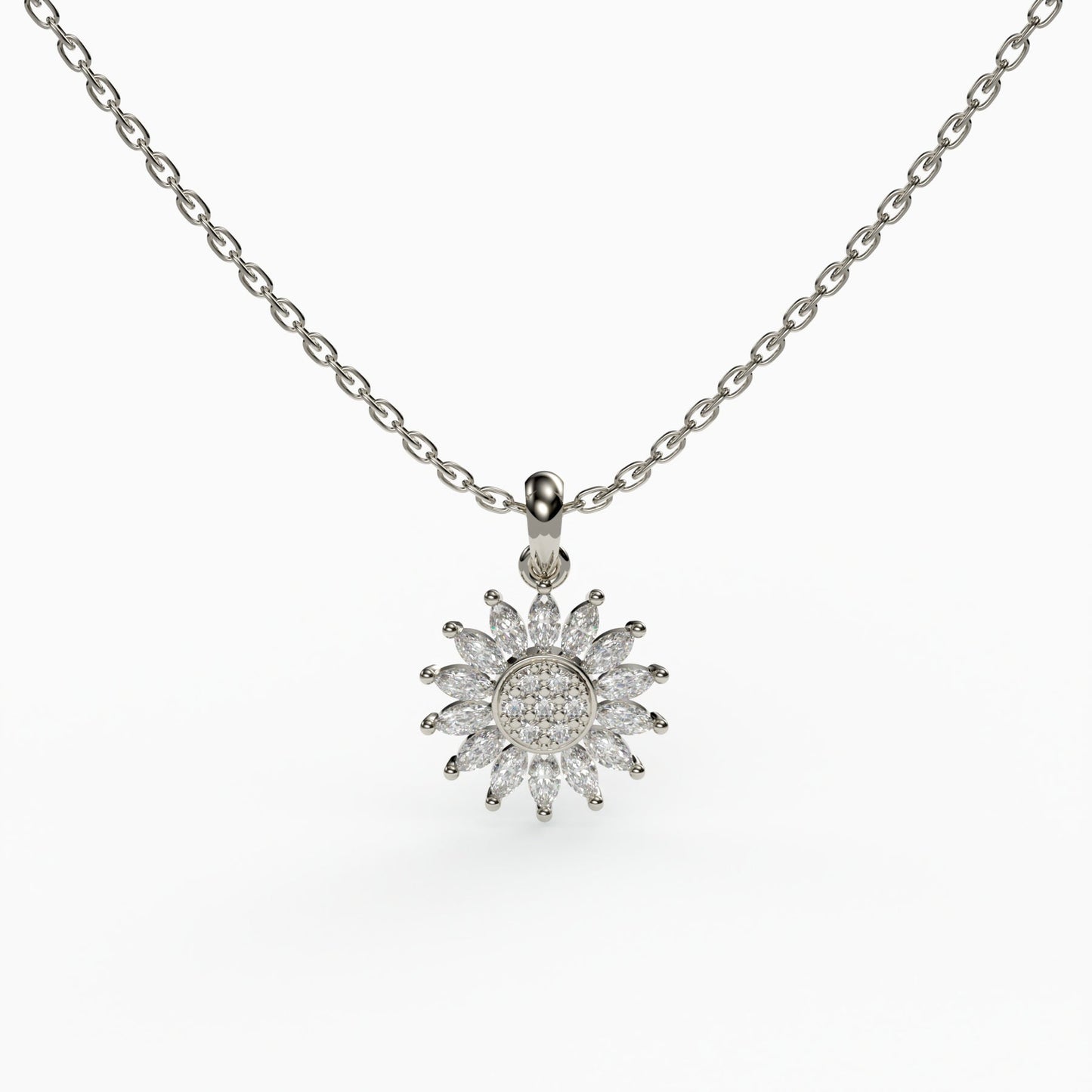 Sunflower Marquise Cut Diamond 925 Sterling Silver