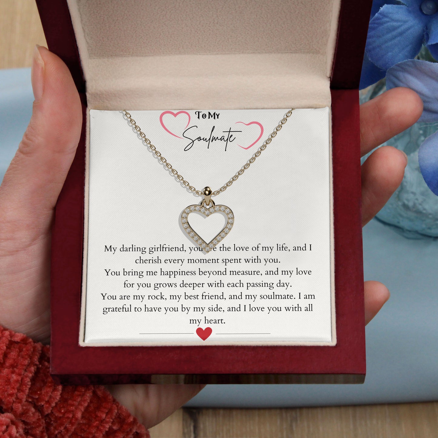 To My Girlfriend - I am grateful to have you by my side, 18K gold plated Heart Necklace