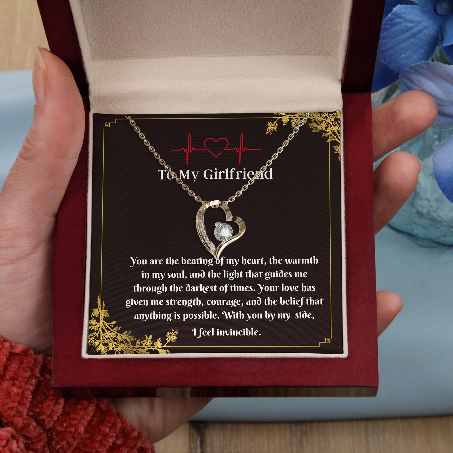 To My Girlfriend - You are the beating of my heart, 18K gold plated necklace