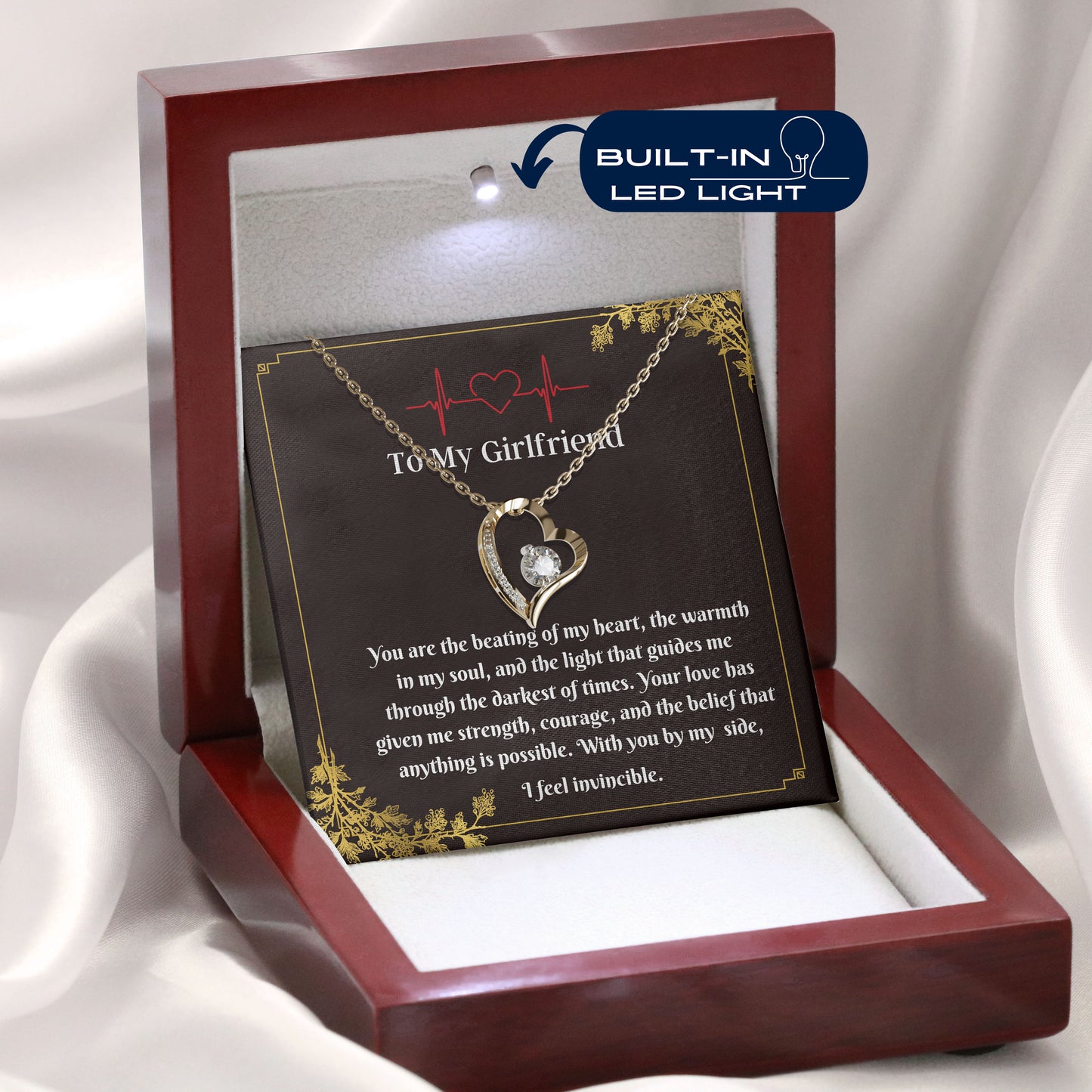 To My Girlfriend - You are the beating of my heart, 18K gold plated necklace